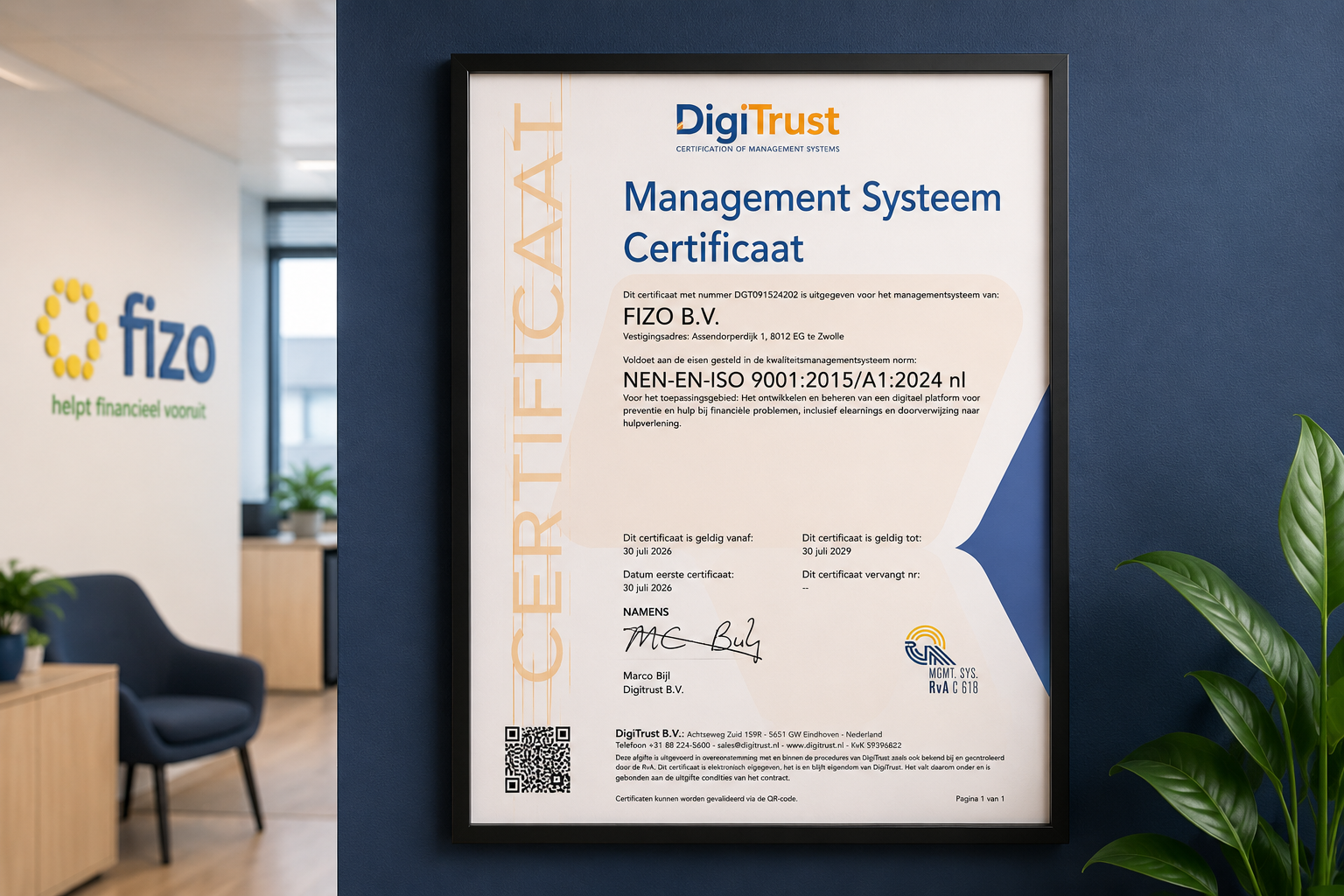 Fizo is ISO 9001-gecertificeerd